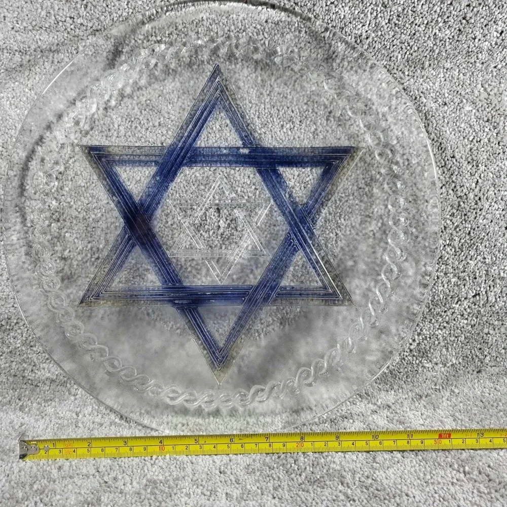 Star‎ of David Blue Clear Glass Plate Decorative Serving Dish